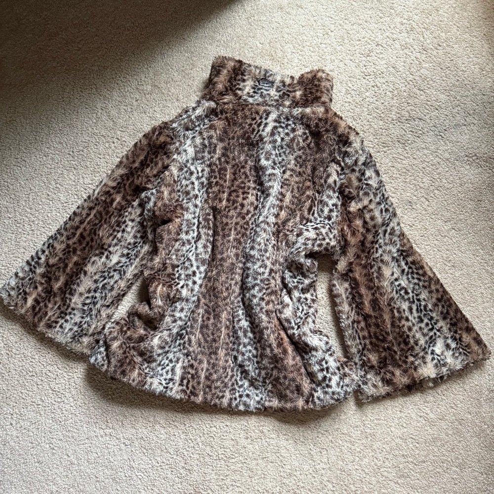 Vintage leopard print cape swing jacket Large faux fur 4 button snap closure - Picture 7 of 7